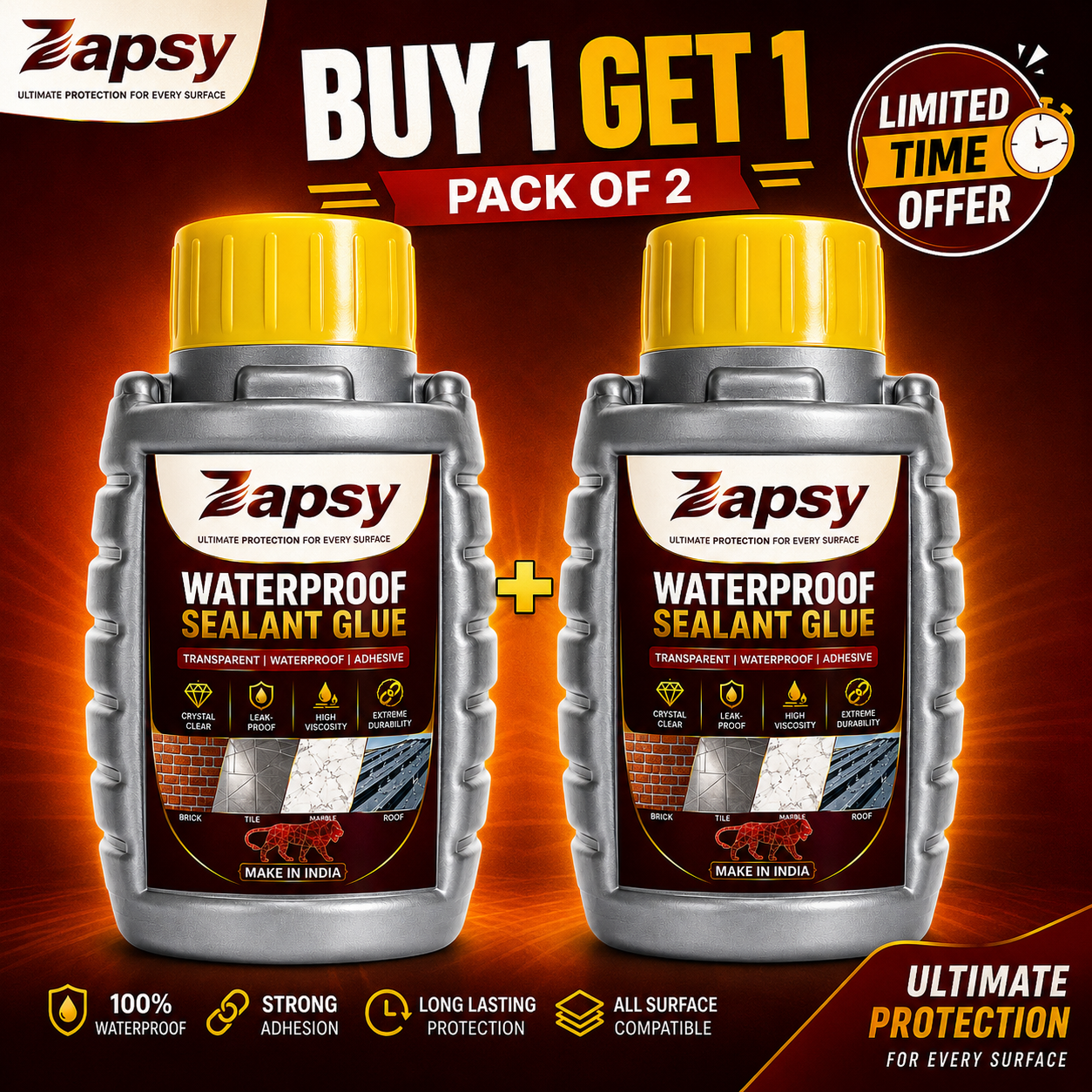 Transparent Waterproof Glue Buy one get one + Free brush, Quantity ( 300gm + 300gm )