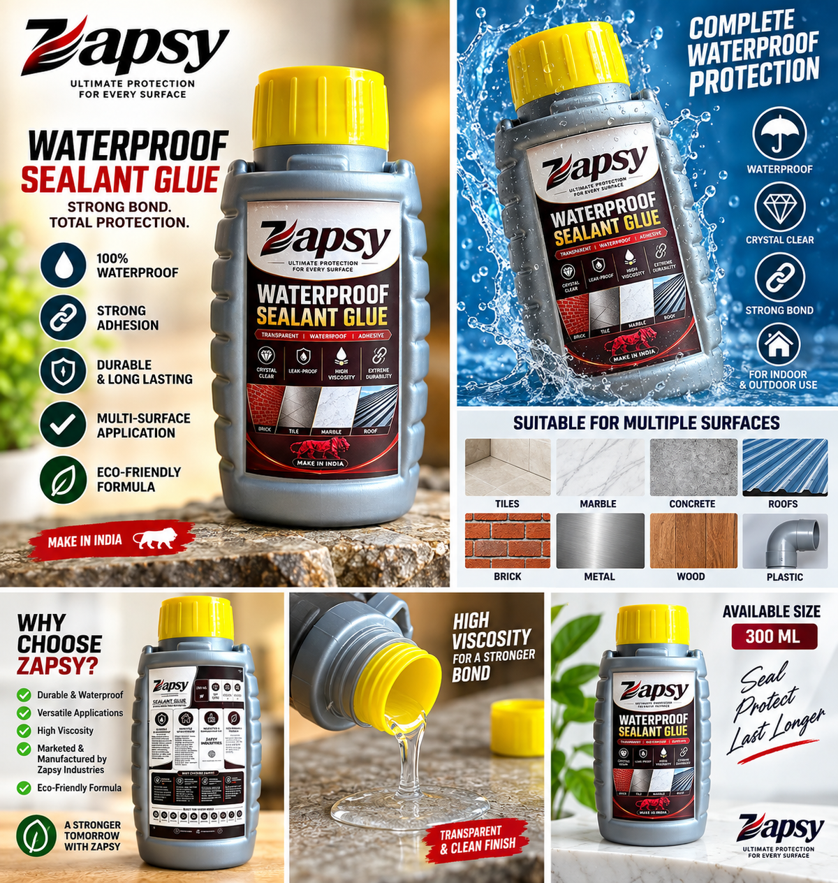 Zapsy transparent waterproof glue Buy one Get one combo Offer (300GM+300GM)