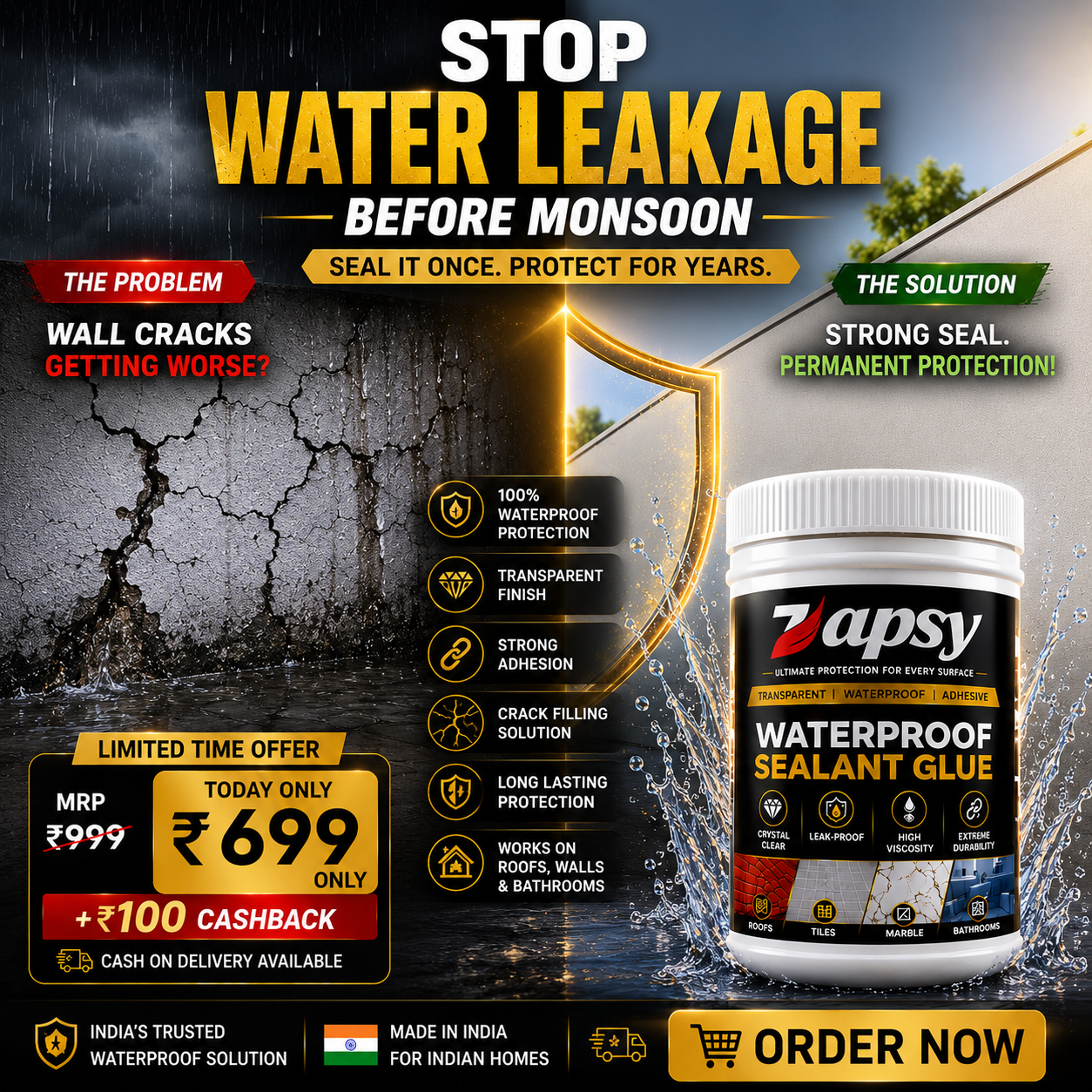 Transparent Waterproof Glue ( 300gm + 300gm )