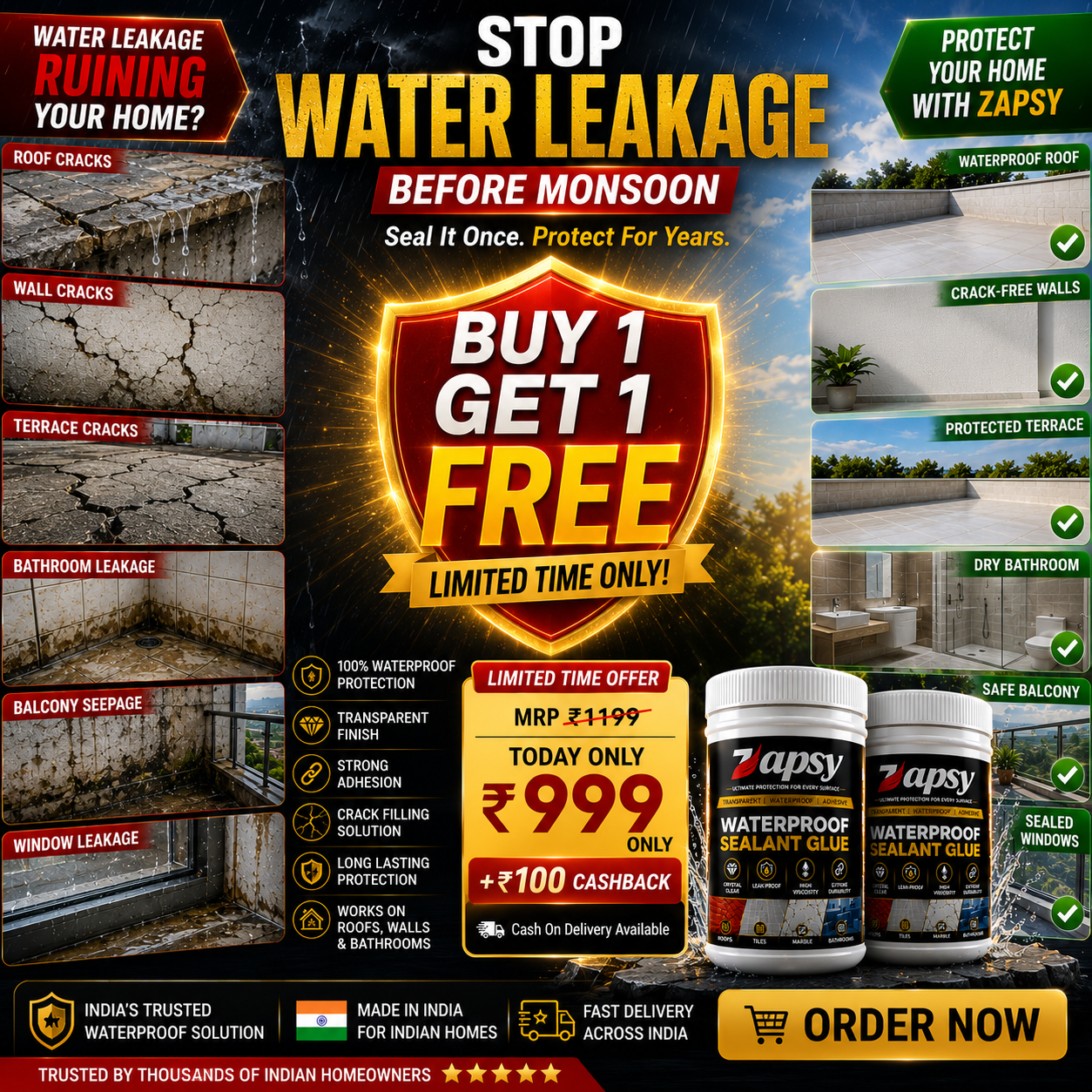 Transparent Waterproof Glue ( 300gm + 300gm )
