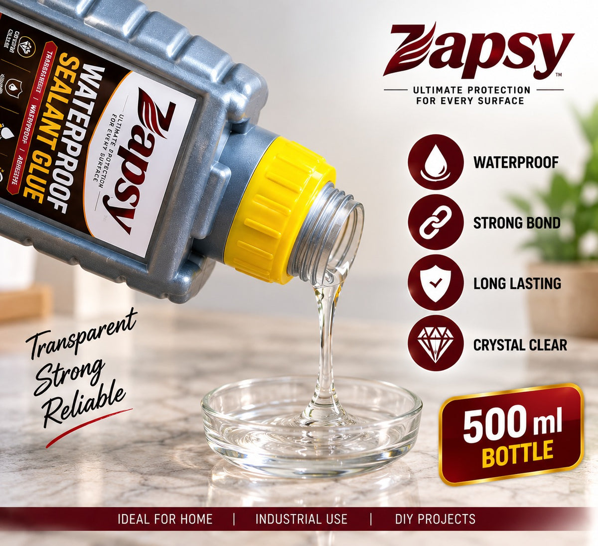 Zapsy Transparent Waterproof Sealant Glue – 500 GM (500gm)+Free brush