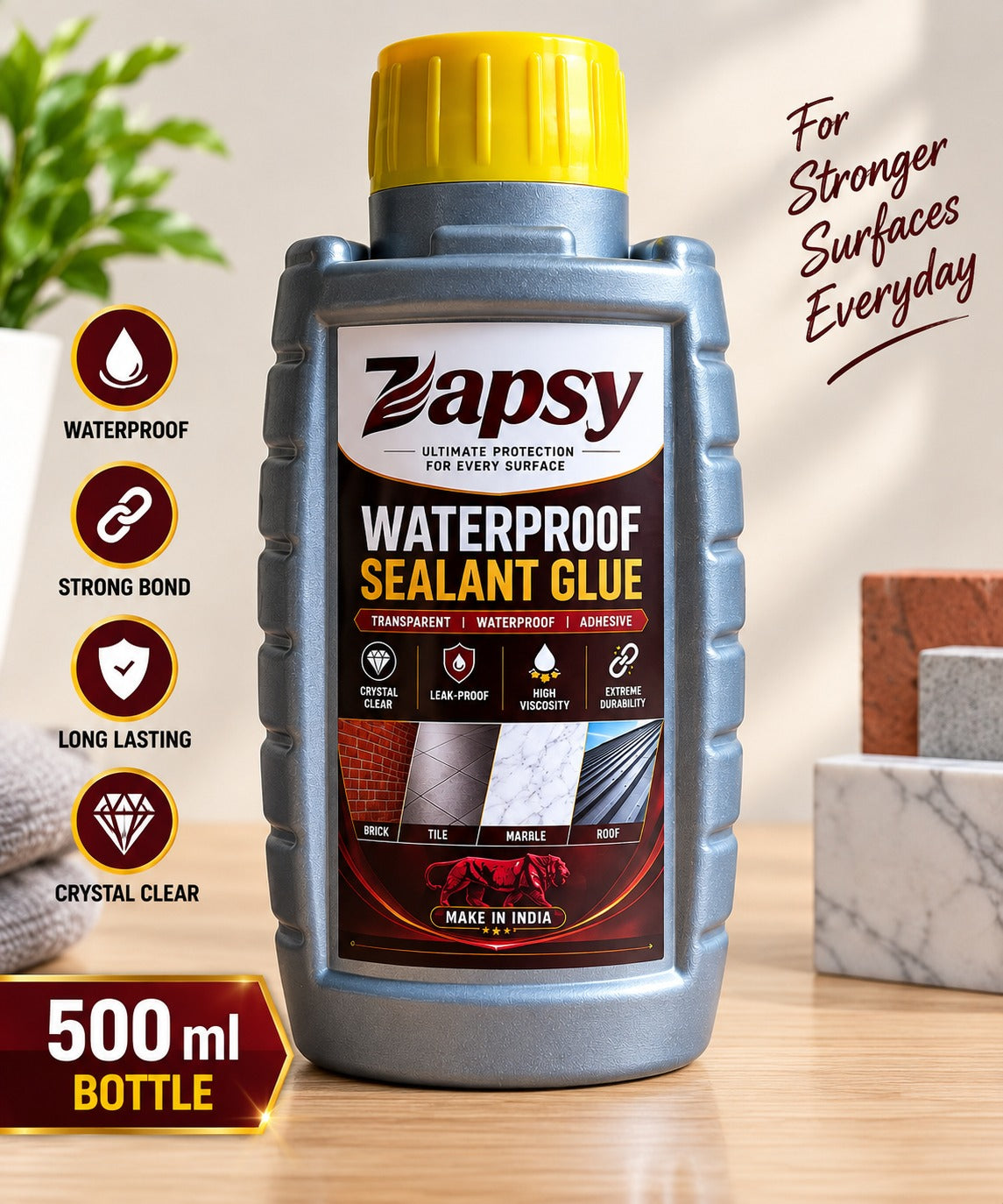 Zapsy Transparent Waterproof Sealant Glue – 500 GM (500gm)+Free brush