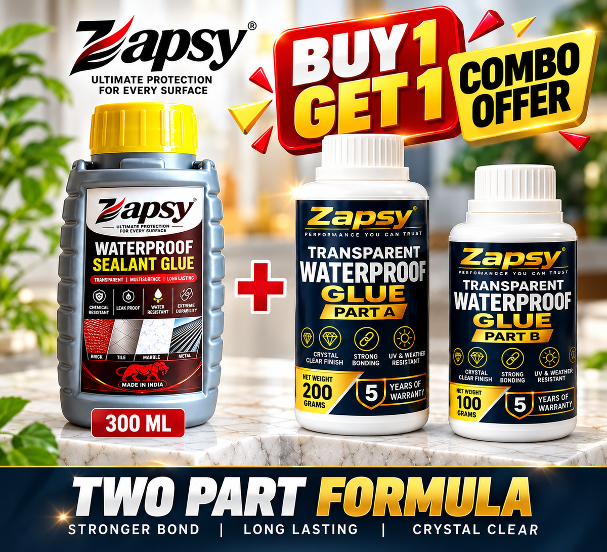 Zapsy transparent waterproof glue Buy one Get one combo Offer (300GM+300GM)