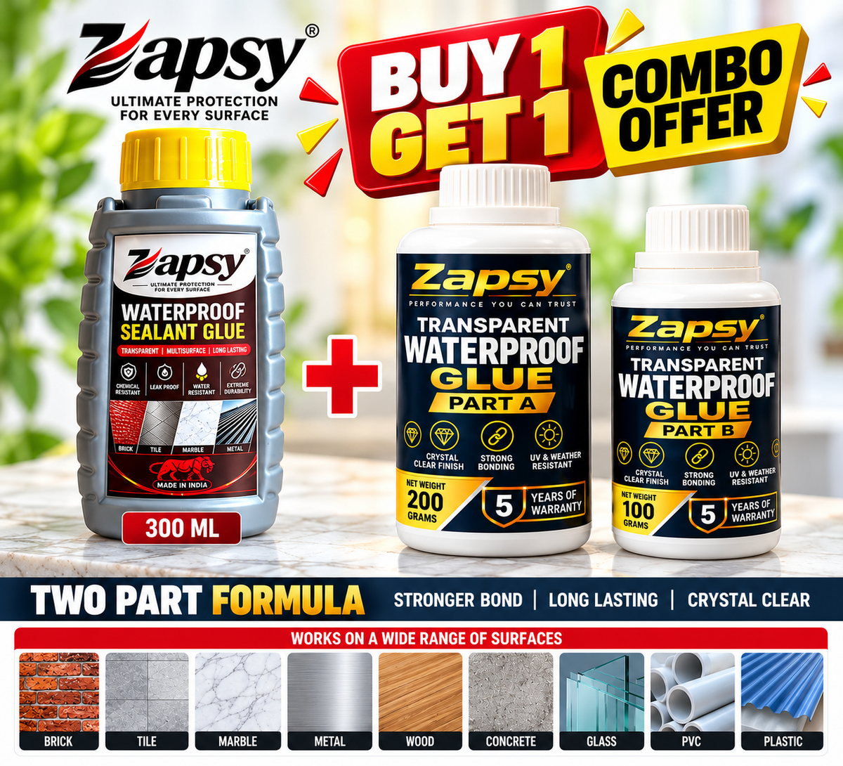 Zapsy transparent waterproof glue Buy one Get one combo Offer (300GM+300GM)